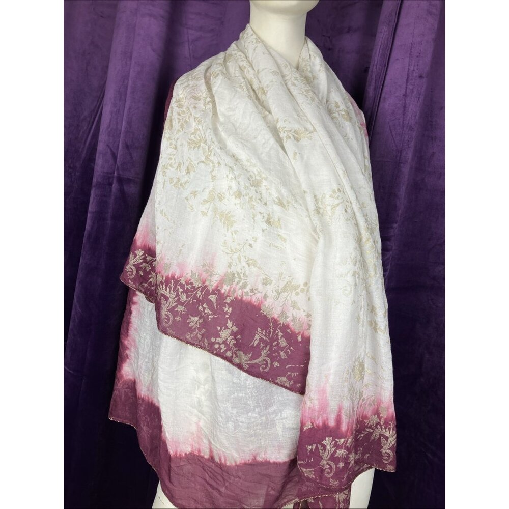 64 X 58 813 Ottoredici Ombré Scarf Bead Trim Modal Silk Floral Print Italy